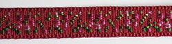 Dark red floral jacquard ribbon with pink flowers