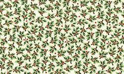 Cotton fabric, holly on cream background