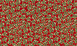 Cotton fabric, holly on red background