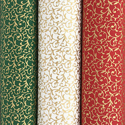 Christmas gold scroll cotton fabric - 3 pieces
